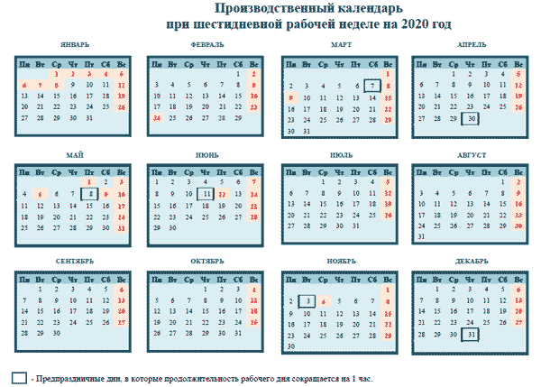 Календарь выходных для шестидневной рабочей недели