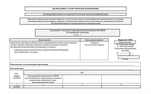 Отчет в статистику 1-ТОРГ: кто сдает и как заполнить