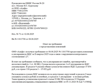 Пояснения в налоговую в ответ на требования по НДС: образцы на 2025 год