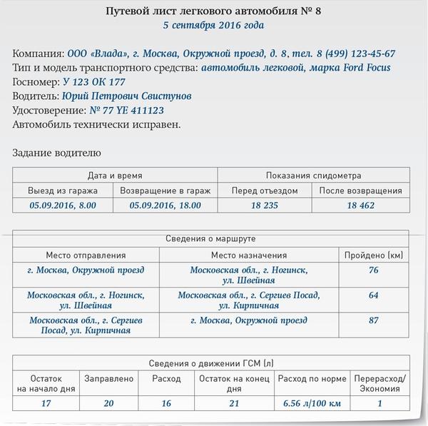 В каких случаях выписать путевой лист