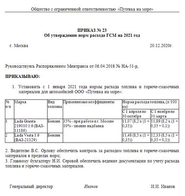 Нормы списания минтранса